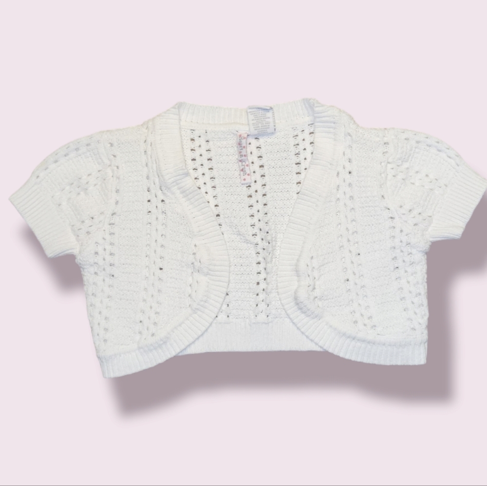Heart-n-Crush Bolero Sweater White Knit Short Sleeve Size 7/ 8 (SM) - Picture 2 of 7
